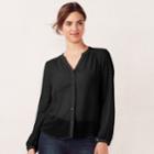 Women's Lc Lauren Conrad Pintuck Blouse, Size: Medium, Black