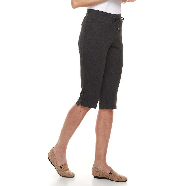 Women's Croft & Barrow&reg; Drawstring Lace-hem Skimmer Shorts, Size: Large, Dark Grey