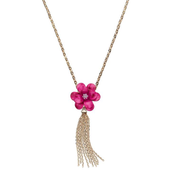 Long Pink Flower Y Necklace, Women's