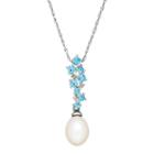 Sterling Silver Freshwater Cultured Pearl, Blue Topaz & Diamond Accent Pendant Necklace, Women's