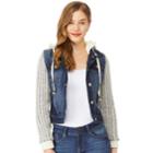 Juniors' Wallflower Knit Sleeve Hooded Denim Jacket, Teens, Size: Xl, Purple