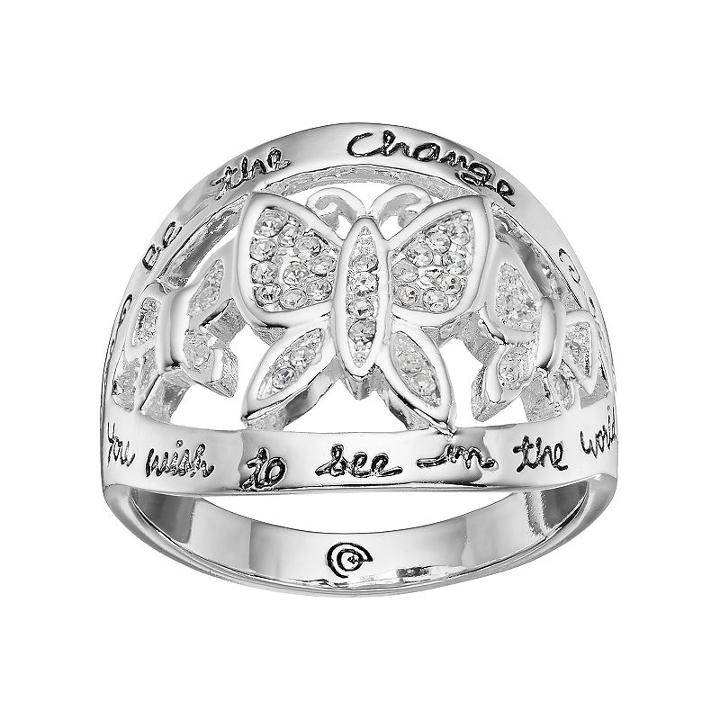 Love This Life Be The Change Crystal Butterfly Ring, Women's, Size: 7, Grey