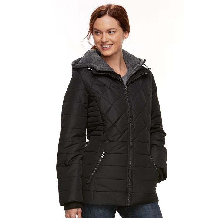 Women's Details Quilted Puffer Jacket, Size: Large, Black