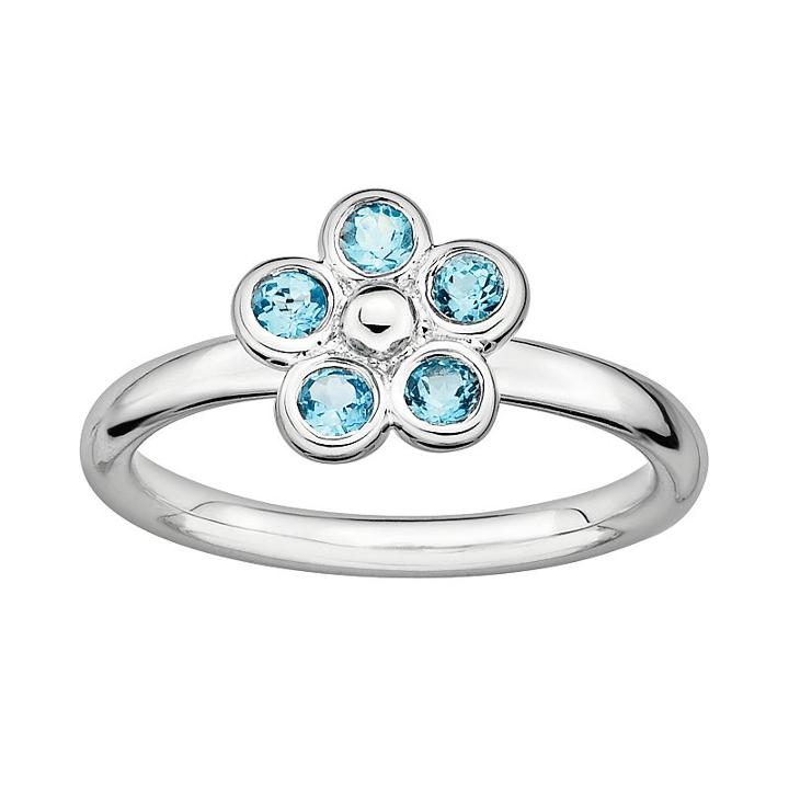 Stacks And Stones Sterling Silver Blue Topaz Flower Stack Ring, Women's, Size: 5
