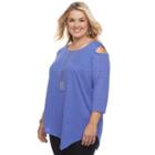 Plus Size Ab Studio Cold-shoulder Necklace Top, Women's, Size: 2xl, Purple Oth