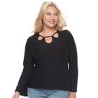 Juniors' Plus Size Mudd Keyhole Bell-sleeve Top, Teens, Size: 2xl, Black
