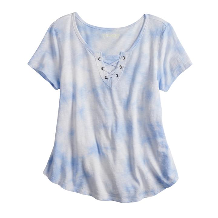Girls 7-16 Mudd&reg; Tie-dye Swing Lace-up Top, Size: 12, Light Blue