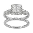 Igl Certified Diamond Square Halo Engagement Ring Set In 14k White Gold (1 Carat T.w.), Women's, Size: 5.50