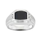Men's Sterling Silver Onyx & Diamond Accent Ring, Size: 9, Black