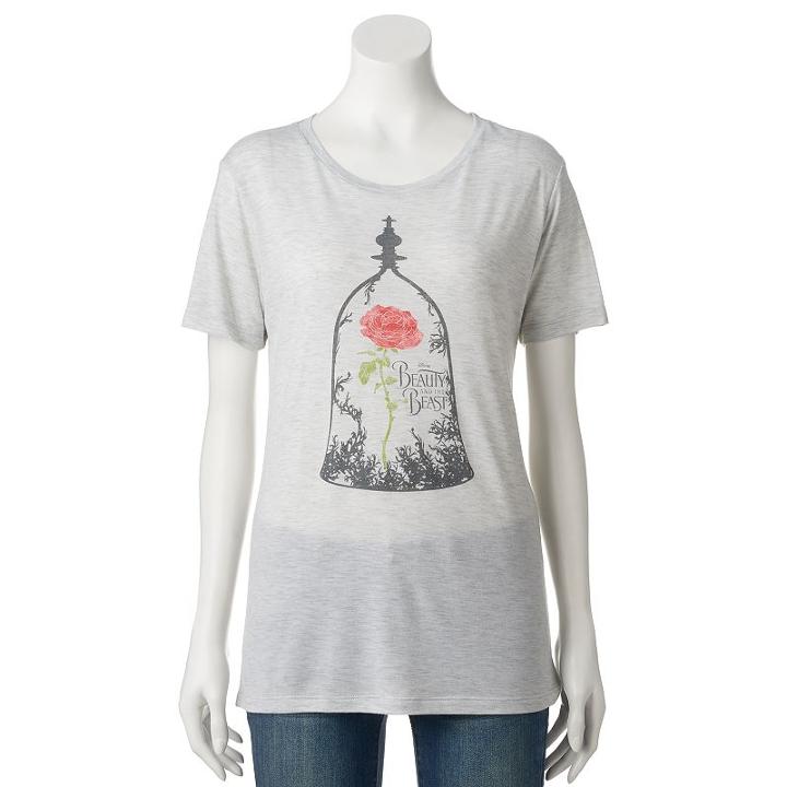 Disney's Beauty And The Beast Juniors' Enchanted Rose Graphic Tee, Girl's, Size: Small, Beig/green (beig/khaki)