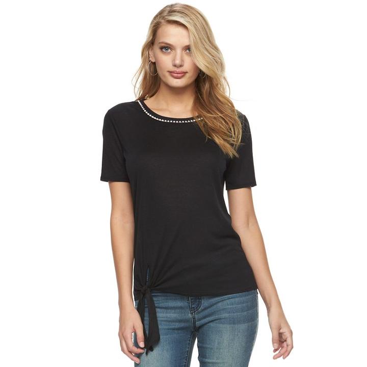 Women's Juicy Couture Embellished Tie Tee, Size: Xs, Black
