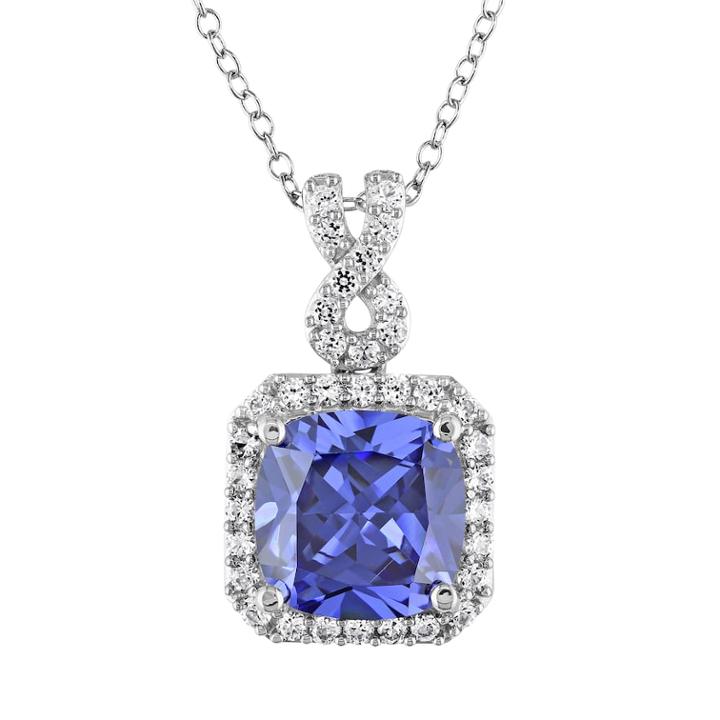Stella Grace Lab-created Tanzanite And Lab-created White Sapphire Sterling Silver Square Halo Pendant Necklace, Women's, Size: 18, Purple