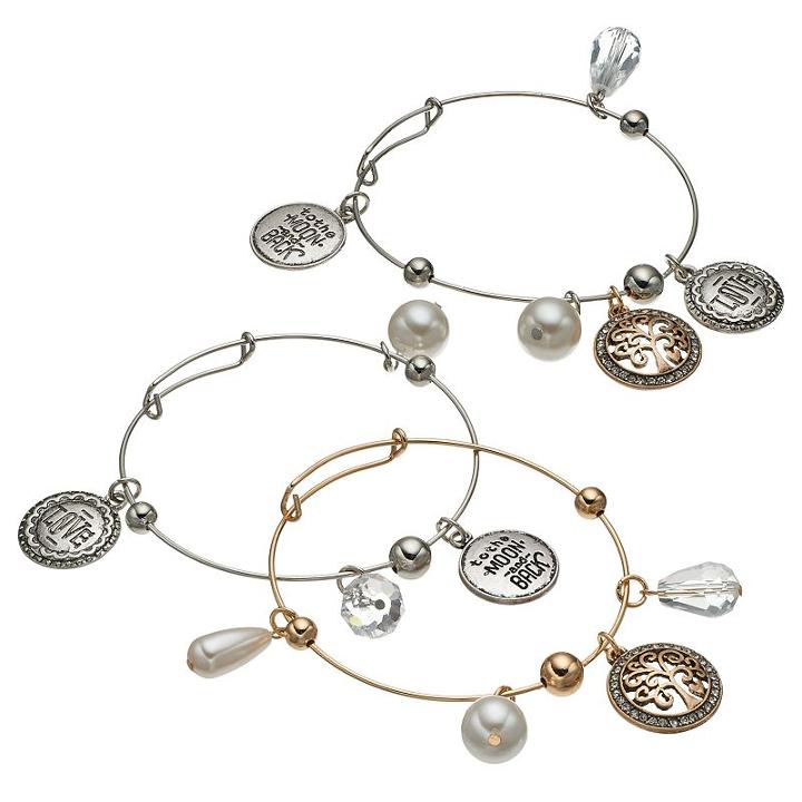 Love You To The Moon And Back Two Tone Bangle Bracelet Set, Women's, White Oth