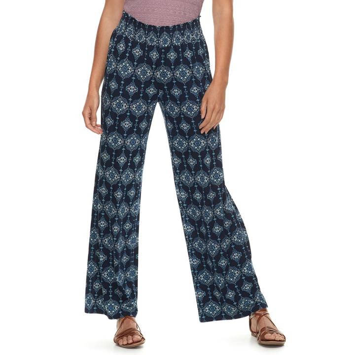 Juniors' Pink Republic Printed Palazzo Pants, Teens, Size: Medium, Blue (navy)
