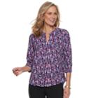 Women's Dana Buchman Printed Splitneck Top, Size: Xs, Med Purple