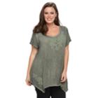 Plus Size World Unity Floral Sharkbite Top, Women's, Size: 0x, Med Green