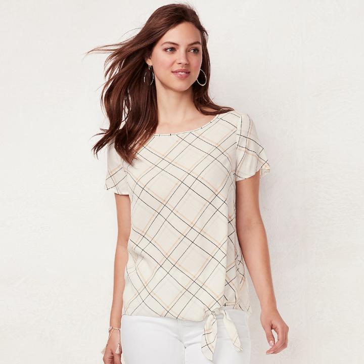 Women's Lc Lauren Conrad Print Knot-hem Tee, Size: Xxl, White