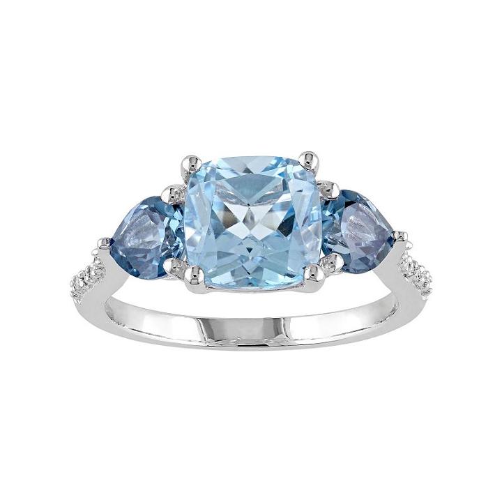Sky Blue Topaz, London Blue Topaz & Diamond Accent Sterling Silver 3-stone Ring, Women's, Size: 7