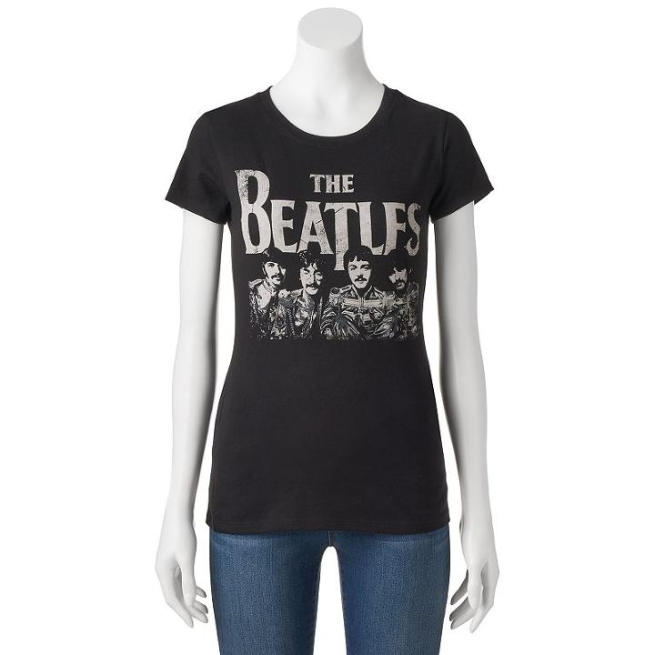Juniors' The Beatles Short Sleeve Graphic Tee, Girl's, Size: Large, Black