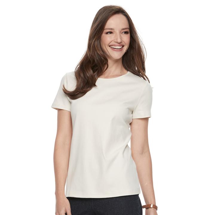 Women's Croft & Barrow&reg; Essential Classic Crewneck Tee, Size: Medium, White