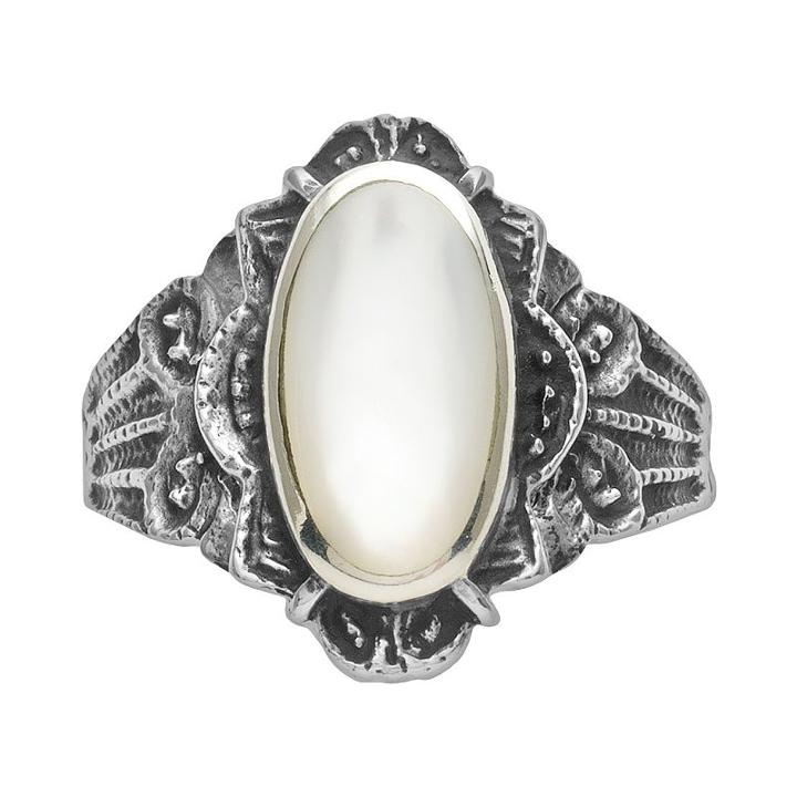 Rhodium-plated Sterling Silver Mother-of-pearl Ring, Women's, Size: 9, Grey