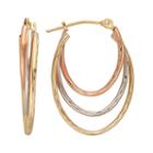 Everlasting Gold 10k Gold Tri-tone Textured Oval Hoop Earrings, Women's, Multicolor