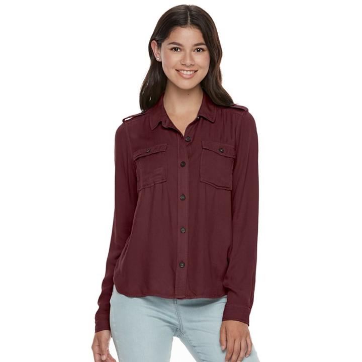 Juniors' Mudd&reg; Twill Utility Shirt, Teens, Size: Xl, Purple