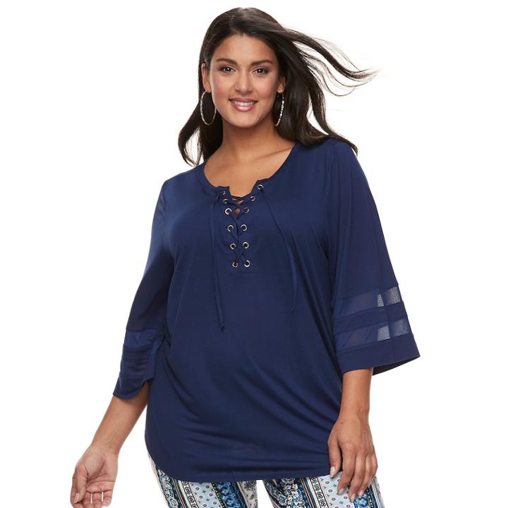 Plus Size French Laundry Lace-up Mesh Top, Women's, Size: 2xl, Blue