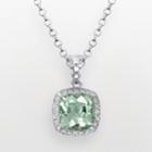 Sterling Silver Green Quartz And Diamond Accent Square Pendant, Women's, Size: 18