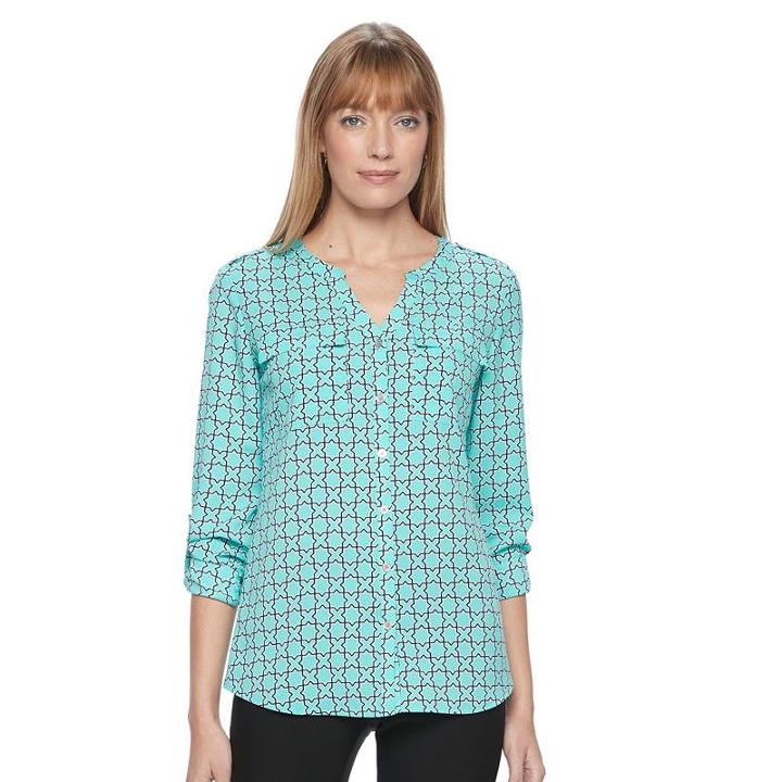 Petite Croft & Barrow&reg; Crepe Button Down Top, Women's, Size: Xs Petite, Brt Blue