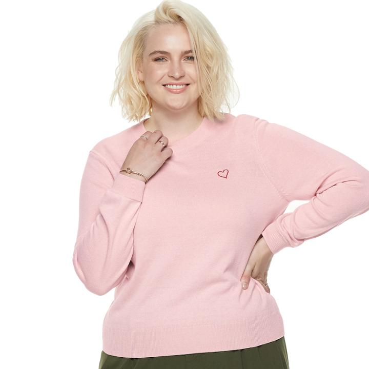 Plus Size Popsugar Crewneck Sweater, Women's, Size: 2xl, Light Pink