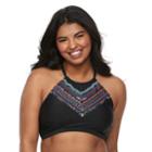 Plus Size Mix And Match Embroidered High-neck Bikini Top, Teens, Size: 2xl, Black