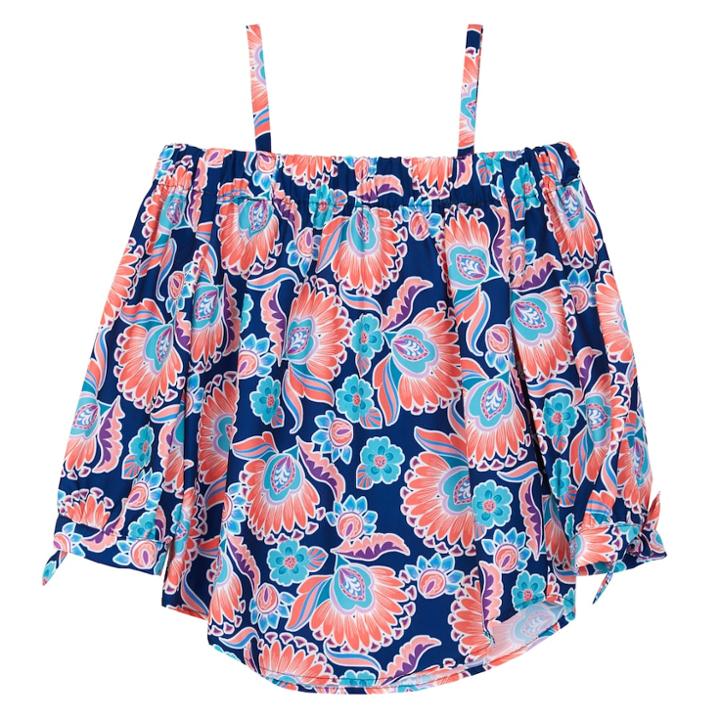 Girls 7-16 Iz Amy Byer 3/4-length Sleeve Cold Shoulder Patterned Top, Size: Large, Navy Print