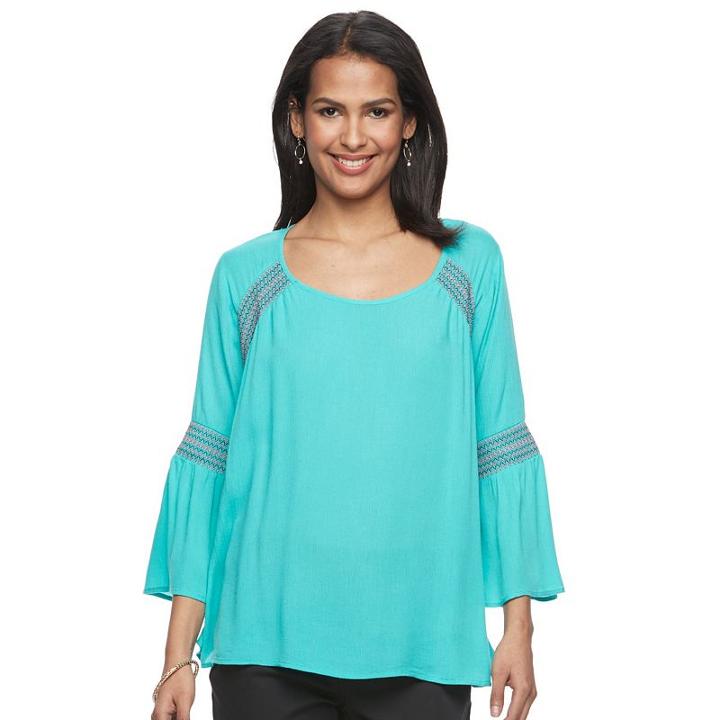 Women's Kate And Sam Embroidered Scoopneck Top, Size: Large, Dark Blue