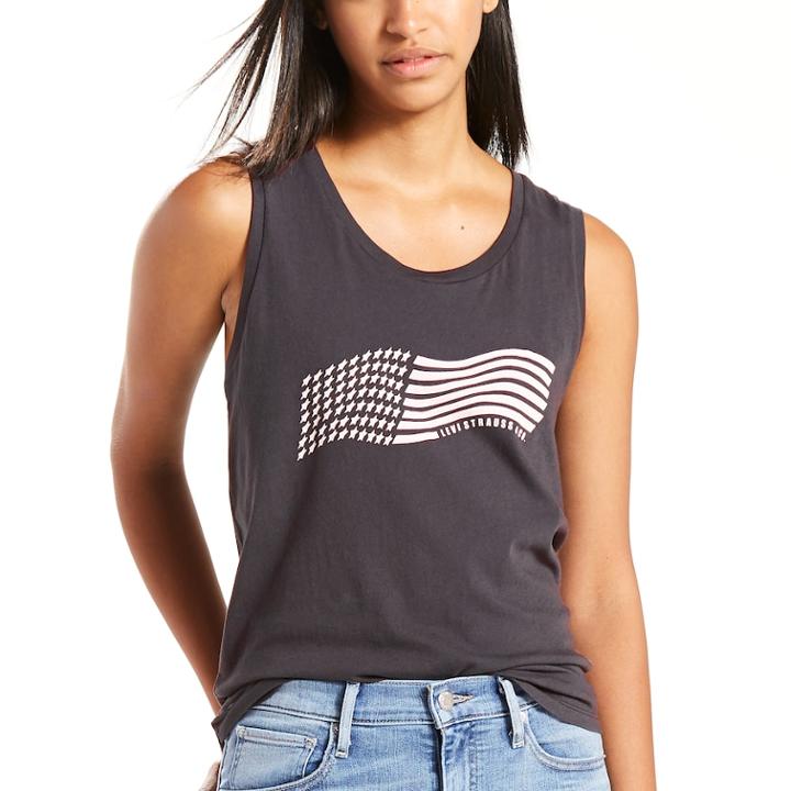 Women's Levi's&reg; Wavy Flag Graphic Muscle Tank, Size: Medium, Black