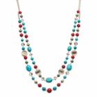 Beaded & Hammered Disc Long Swag Necklace, Women's, Multicolor