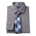 Men's Croft & Barrow&reg; Fitted Stretch-collar Dress Shirt And Patterned Tie Boxed Set, Size: M-32/33, Grey