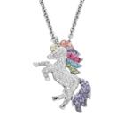 Artistique Crystal Sterling Silver Unicorn Pendant Necklace - Made With Swarovski Crystals, Women's, White