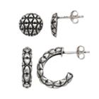 Adora Sterling Silver Textured Semi-hoop & Stud Earring Set, Women's