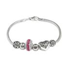 Individuality Beads Crystal Sterling Silver Snake Chain Bracelet & Openwork Heart Bead Set, Women's, Size: 7.5, Pink