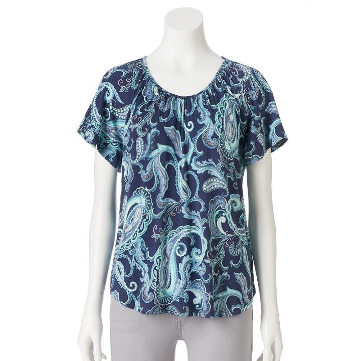 Women's Croft & Barrow&reg; Shirred V-neck Tee, Size: Medium, Blue