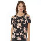 Juniors' Iz Byer Cold-shoulder Ruffle Top, Teens, Size: Small, Black Floral