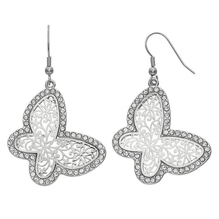 Mudd&reg; Nickel Free Scrollwork Butterfly Drop Earrings, Women's, Silver