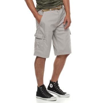 Men's Wear First Belted Cargo Shorts, Size: 34, Light Grey