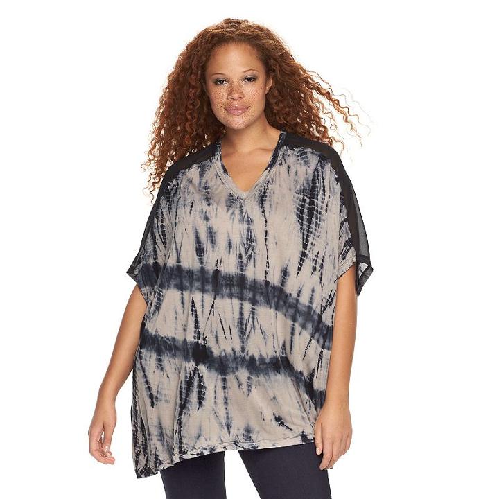 Plus Size Rock & Republic&reg; Tie-dye Poncho Top, Women's, Size: 1xl, White Oth