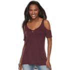 Women's Rock & Republic&reg; Cold-shoulder Tee, Size: Xs, Drk Purple