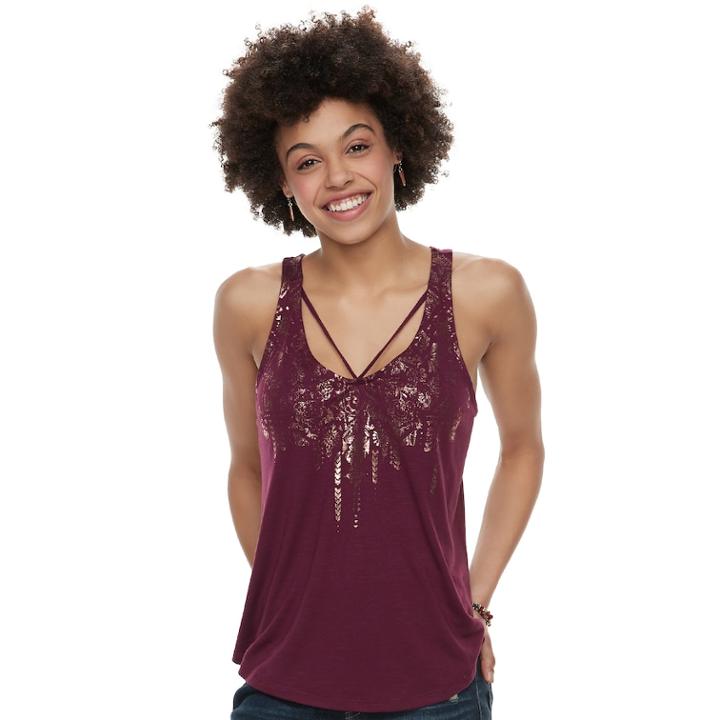 Juniors' Mudd&reg; Strappy V-neck Tank, Teens, Size: Xxs, Drk Purple