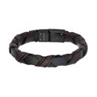 Men's Brown & Black Leather Woven Bracelet, Size: 8.5, Multicolor