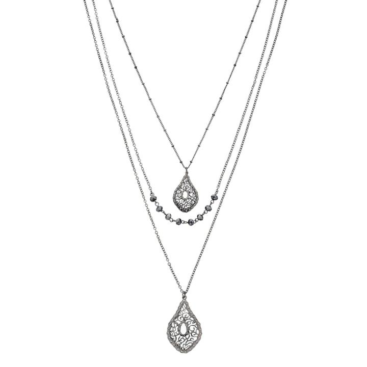 Layered Double Teardrop Pendant Necklace, Women's, Oxford