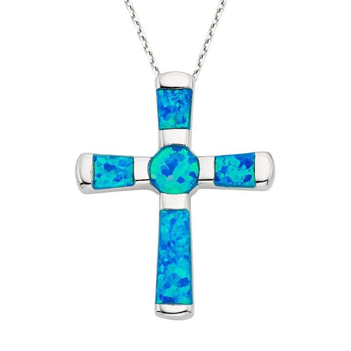 Lab-created Blue Opal Sterling Silver Cross Pendant Necklace, Women's, Size: 18